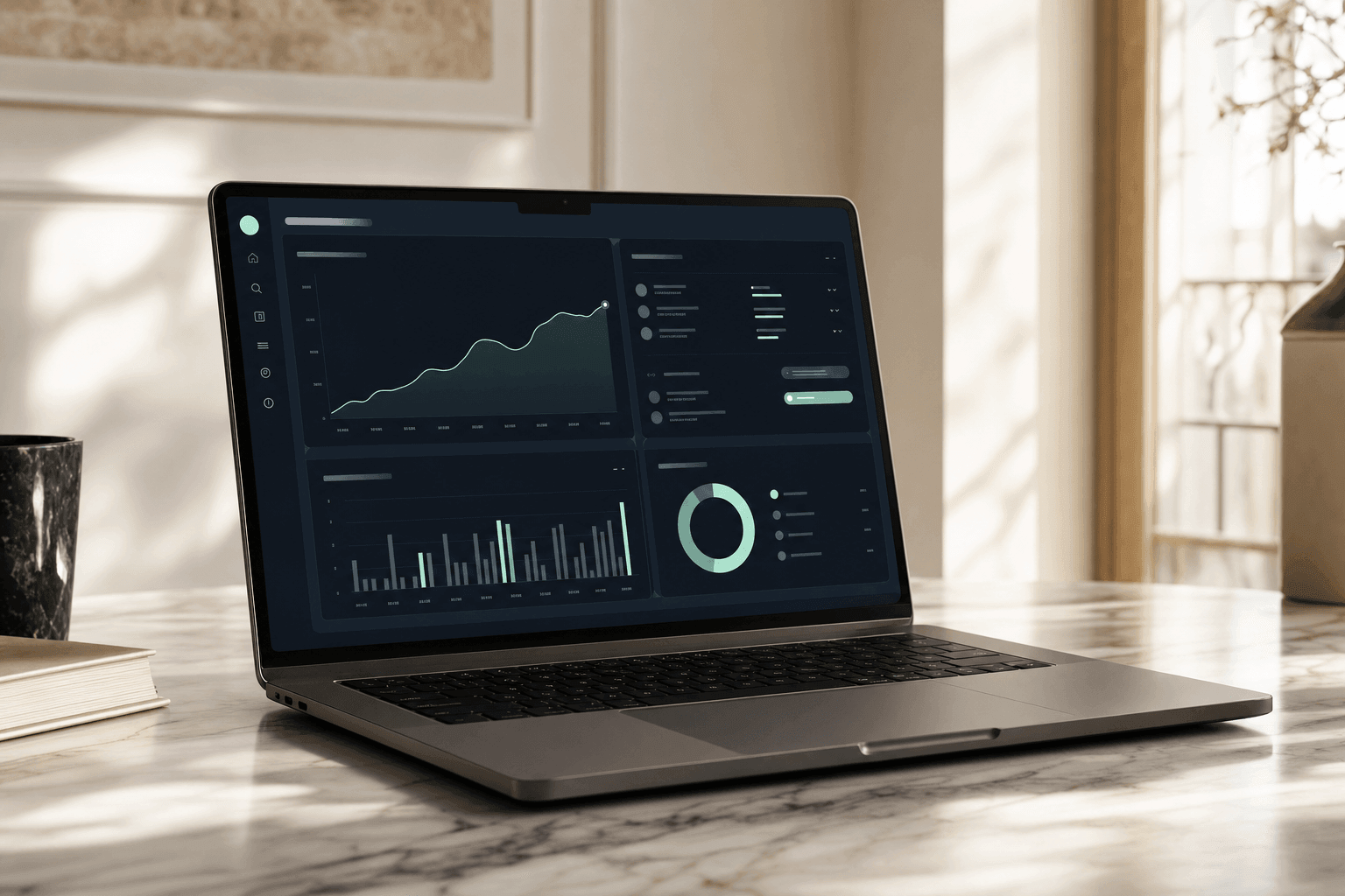 Laptop comparing crypto tax software dashboards on a clean desk, soft daylight, no people, no readable text